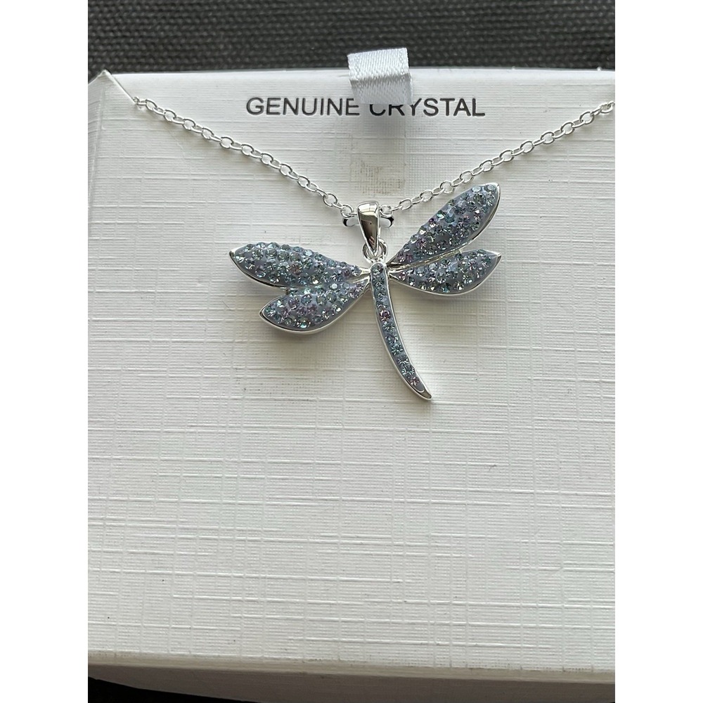 Silver Tone Crystal Dragon Fly Pendant Necklace